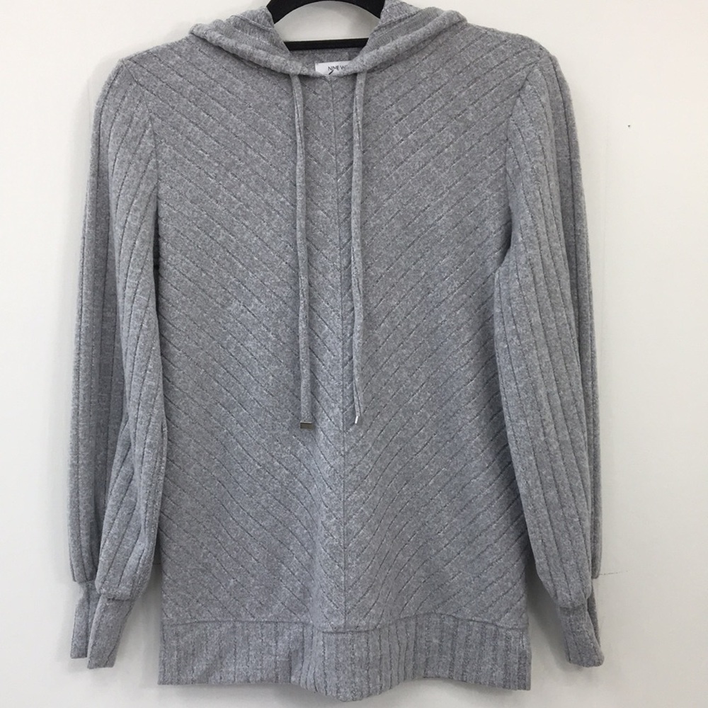 Nine West Soft Diagonal Plush Striped Hooded Long Sleeve Shirt Size XS EXCELLENT